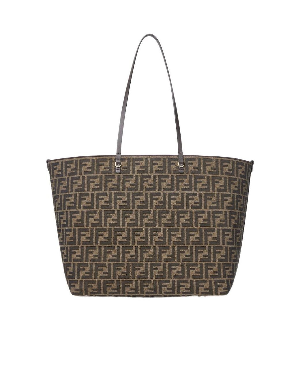 Fendi Brown Tobacco Ff Jacquard And Striped Pequin Fabric Shopper
