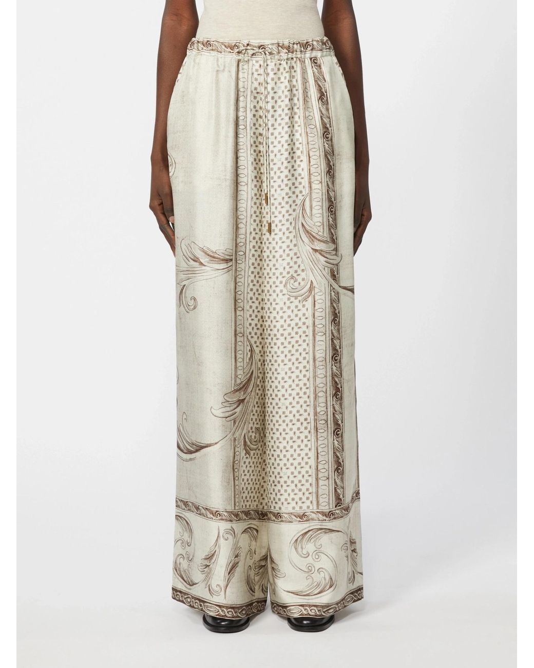 Max Mara Natural Rive Wide-Leg Printed Pants