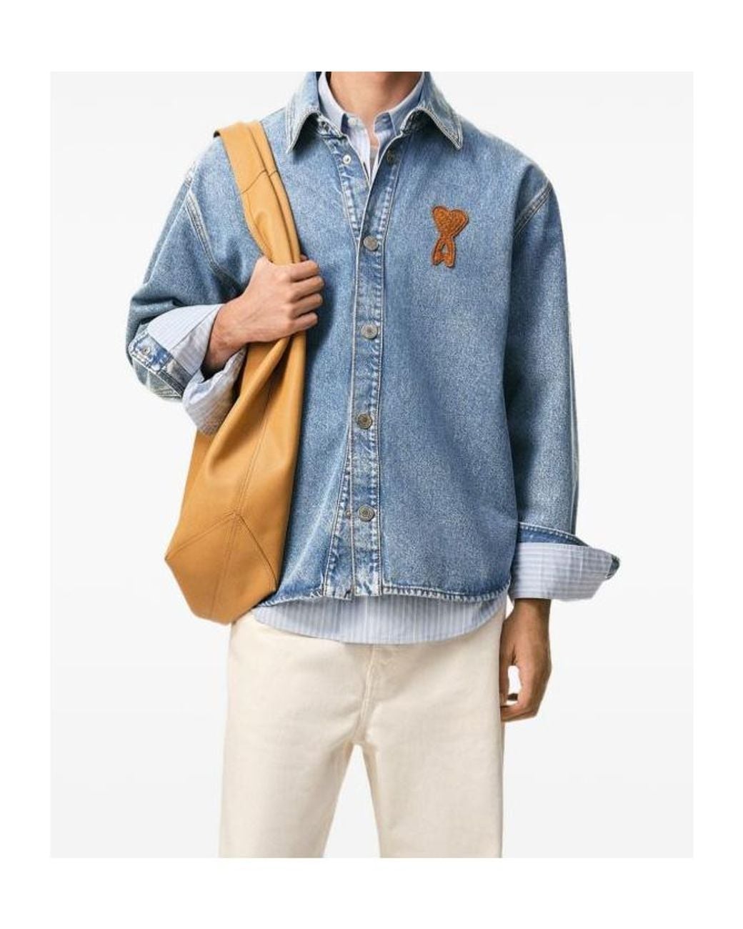 AMI Blue Ami Long Sleeved Denim Overshirt for men