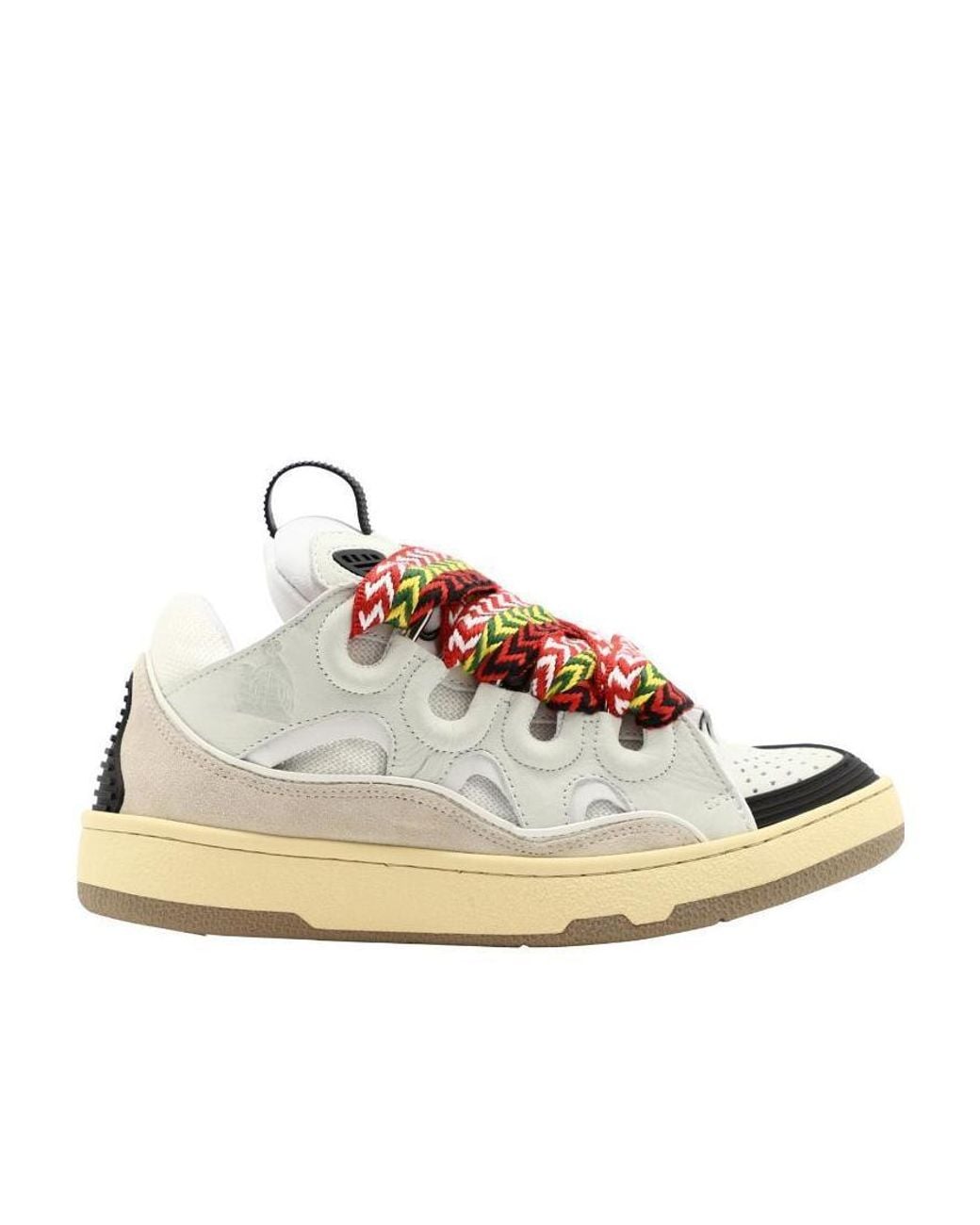 Lanvin Natural Curb Panelled Lace-Up Sneakers