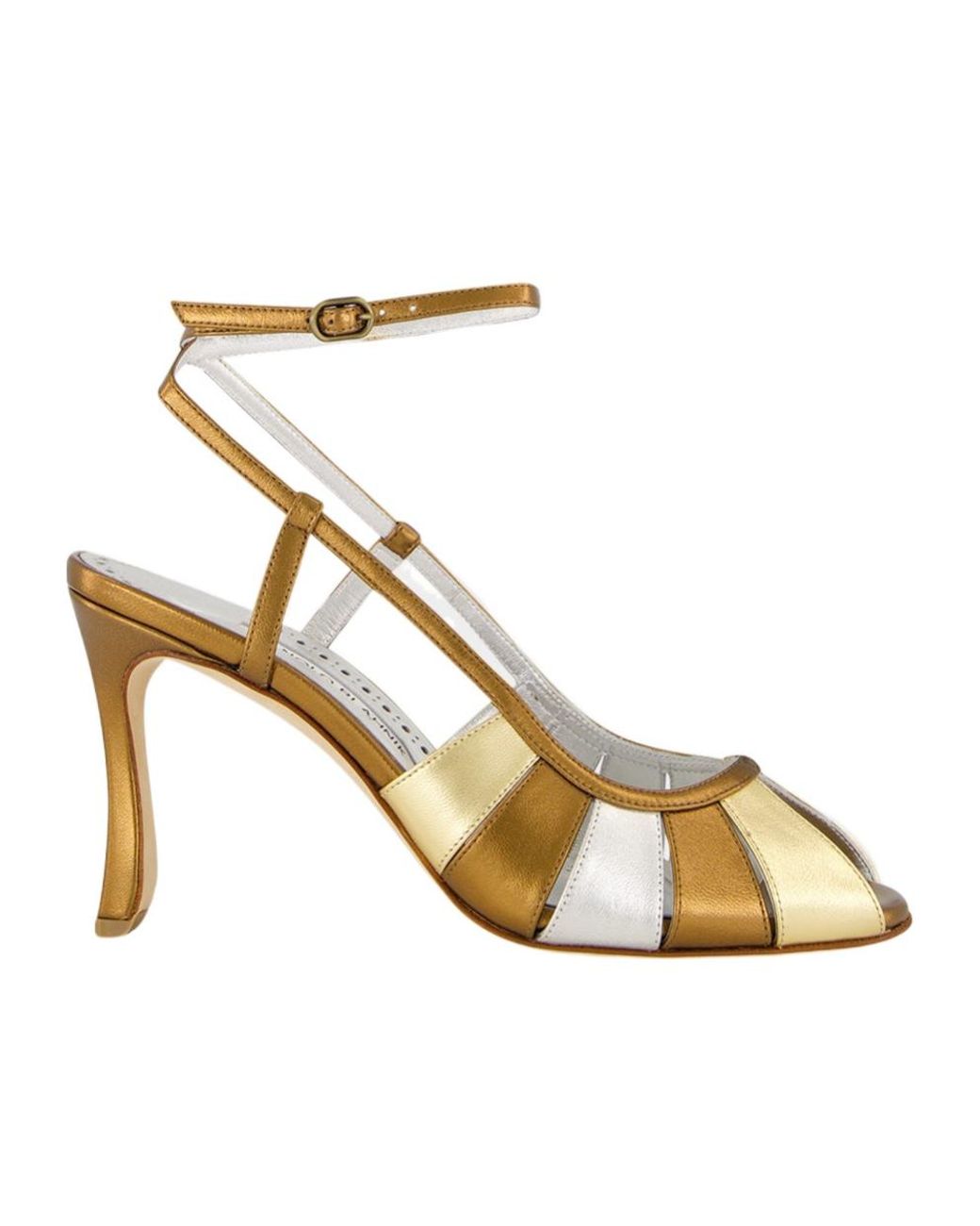 Manolo Blahnik Coludadhi Metallic Nappa Leather Ankle Strap Sandals