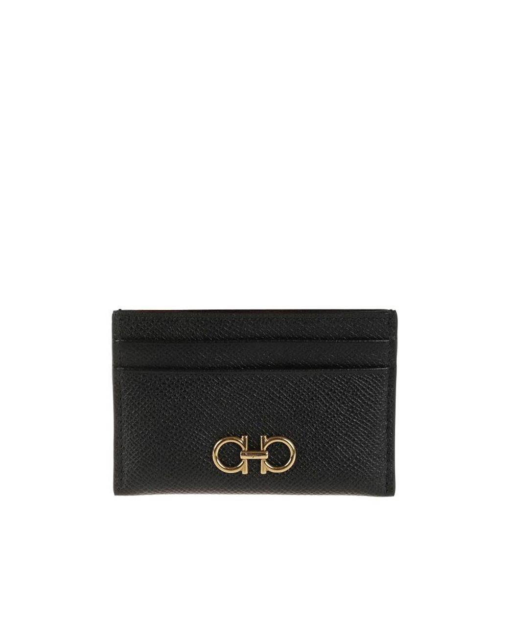 Ferragamo Black Gancini Pebbled-Leather Card Holder