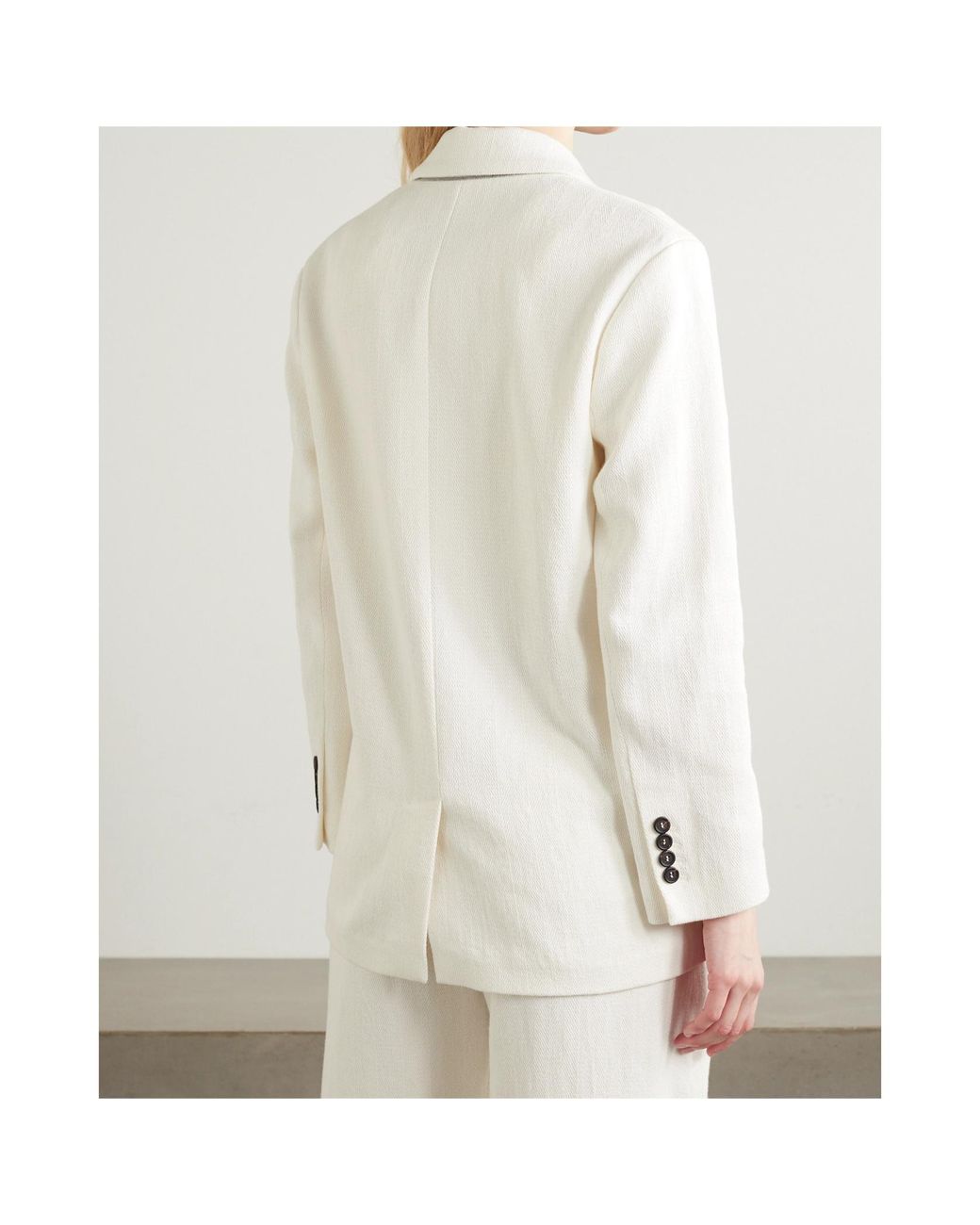 Brunello Cucinelli White Herringbone Single-Breasted Tailored Blazer