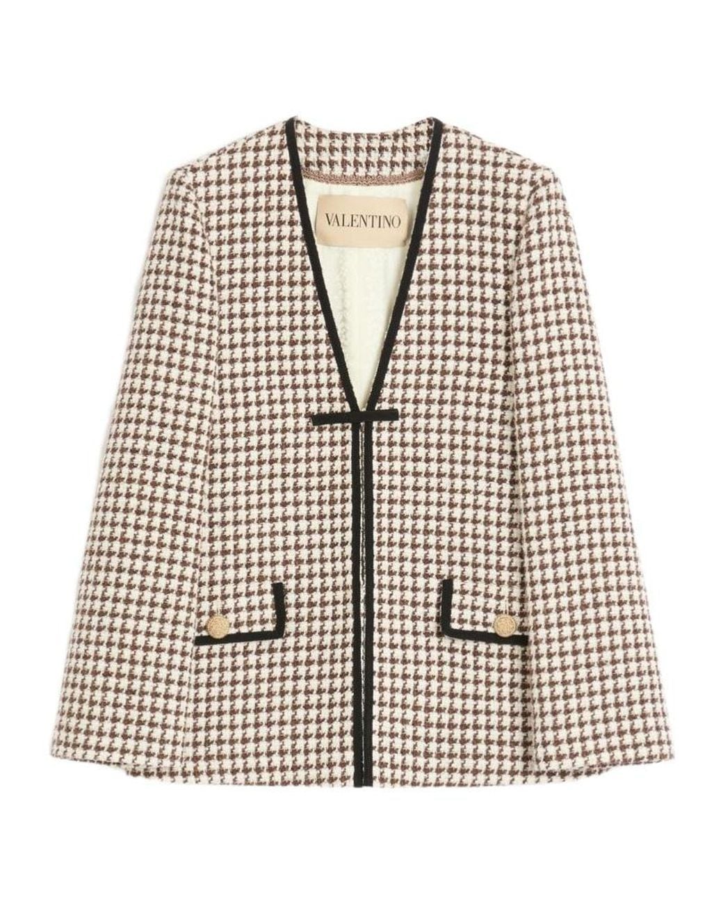 Valentino Natural Houndstooth V-Neck Tweed Jacket