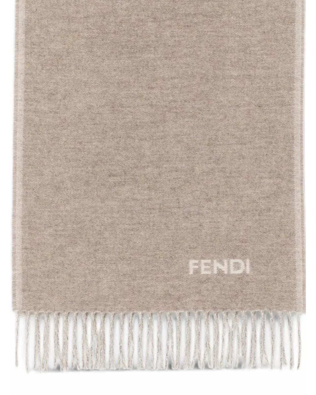 Fendi White Logo Detailed Knitted Fringed Scarf for men