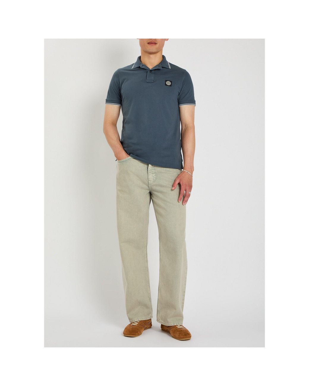 Stone Island Blue Cotton Slim-Fit Short-Sleeve Polo for men