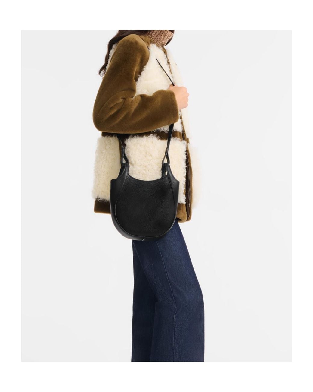 Longchamp Black Curved Leather Shoulder Bag