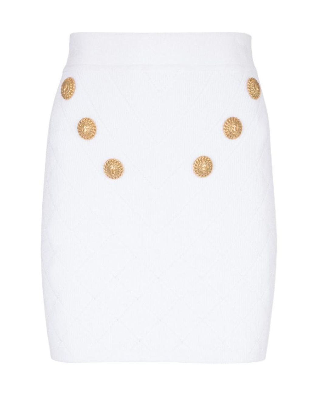 Balmain White Knit Button-Detail Mini Skirt