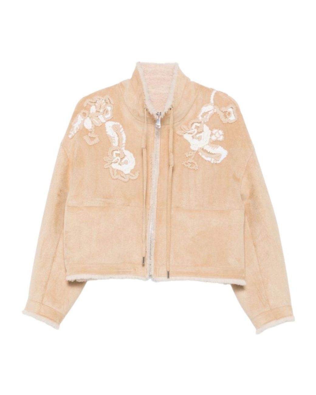 ERMANNO FIRENZE Natural Stand-Collar Zip-Up Casual Jacket