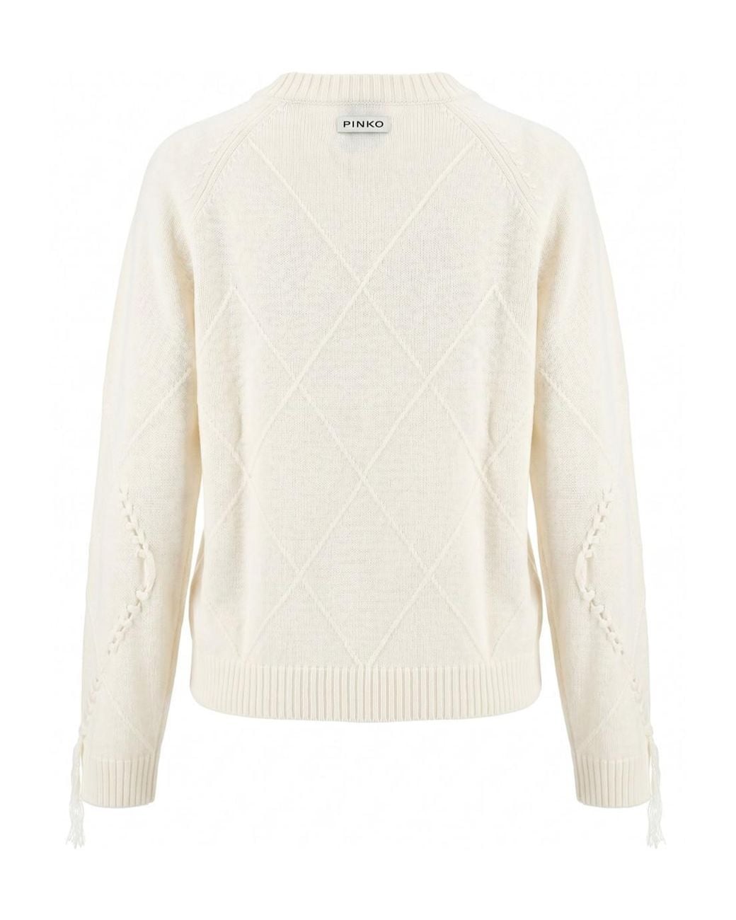 Pinko White Diamond-Knit Fringed Sweater
