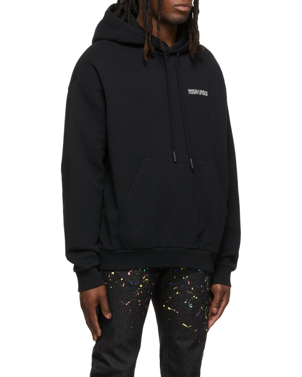 Marcelo Burlon Black County Of Milan Logo Printed Drawstring Hoodie for men
