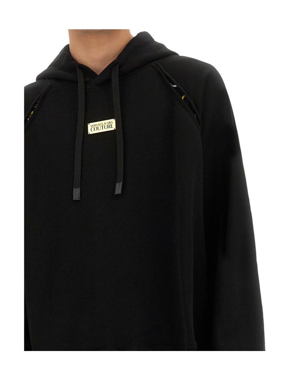 Versace Jeans Black Couture Logo Plaque Drawstring Hoodie for men