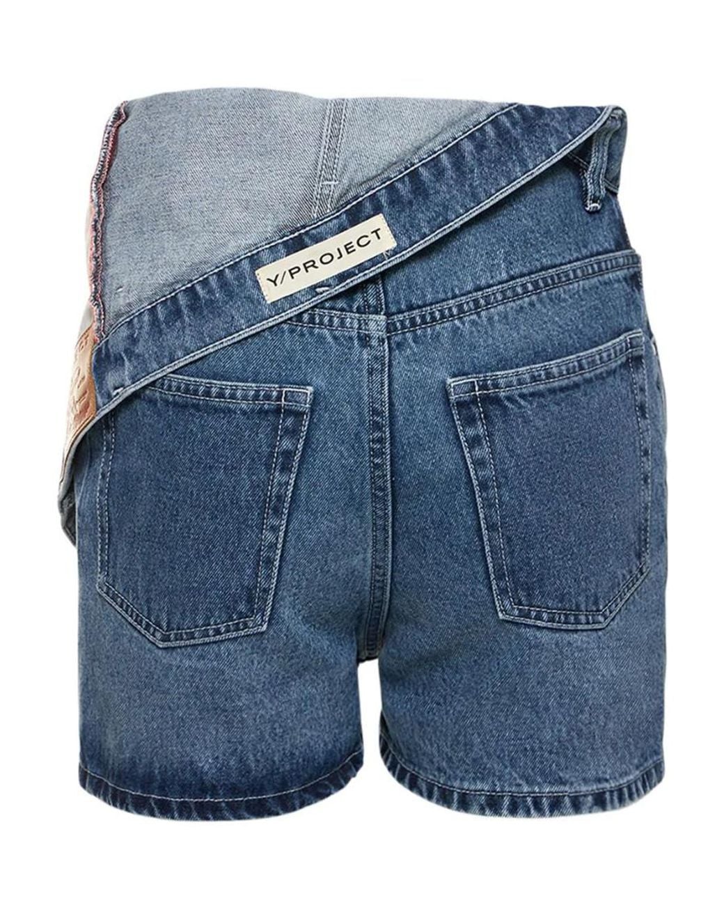 Y. Project Blue Classic Asymmetric Denim Shorts