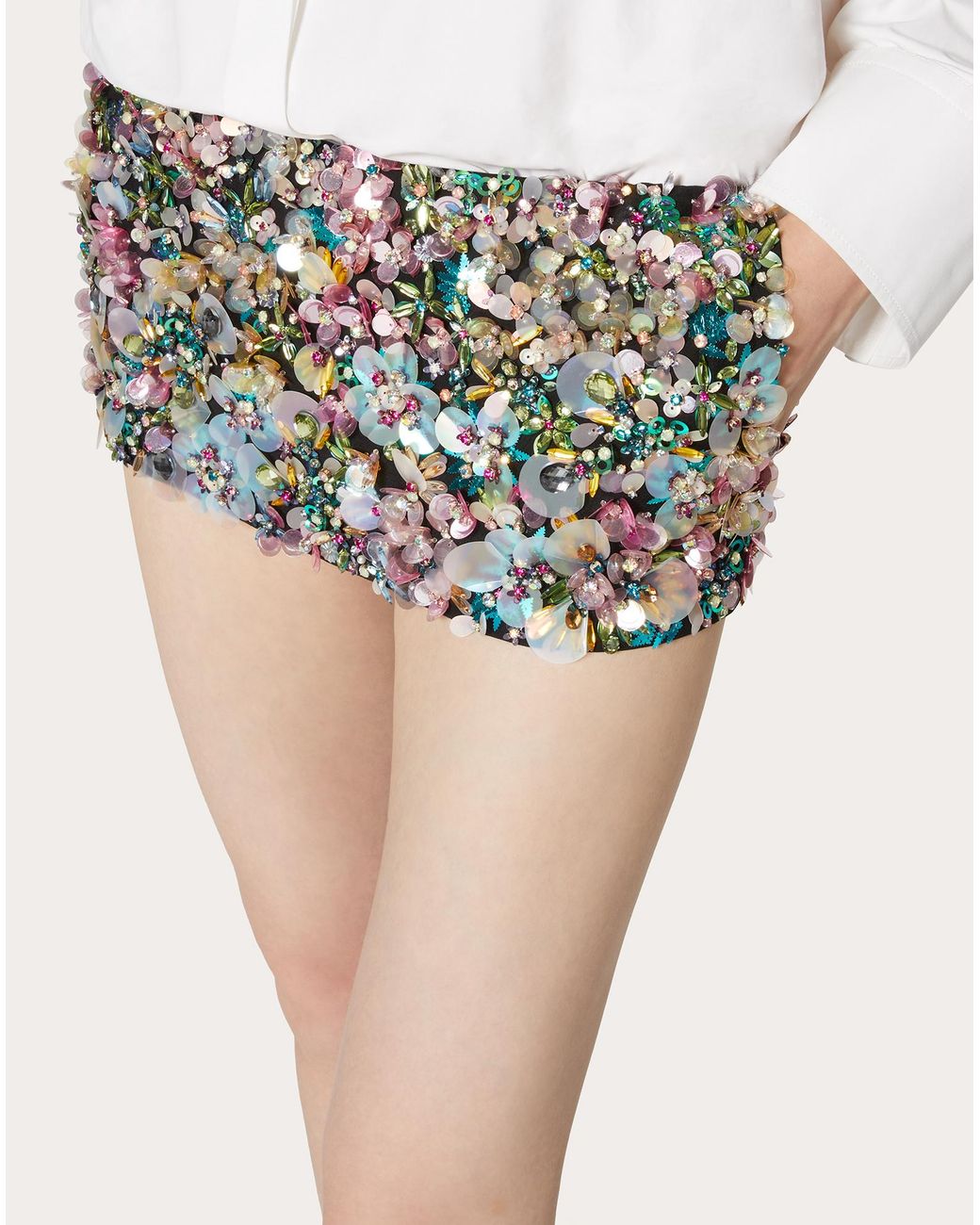 Valentino Metallic Crepe Couture Wool Embroidered Culottes