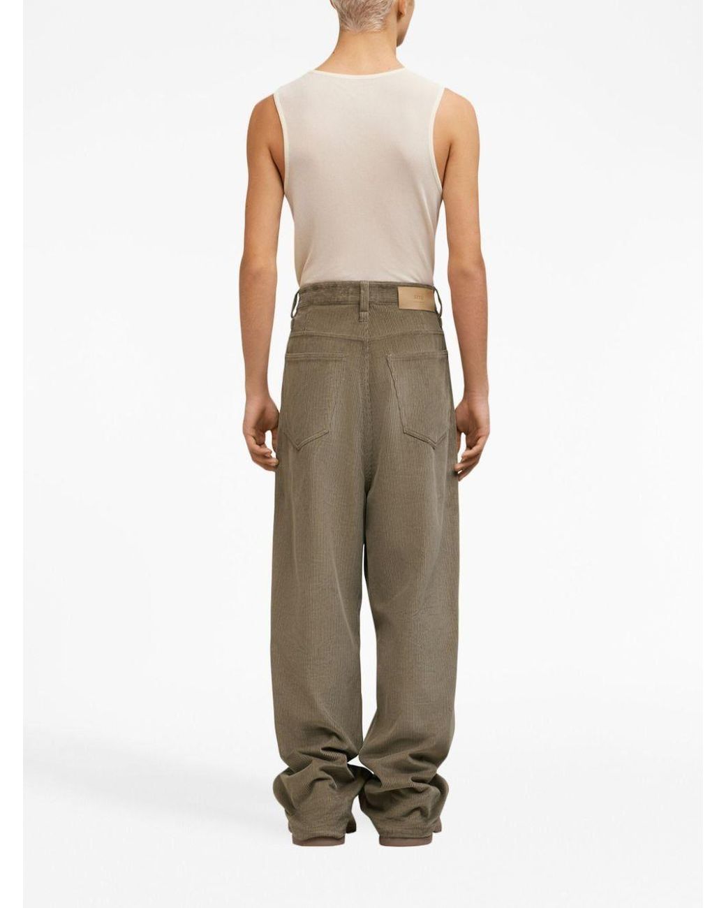 AMI Green Corduroy Straight Trousers for men