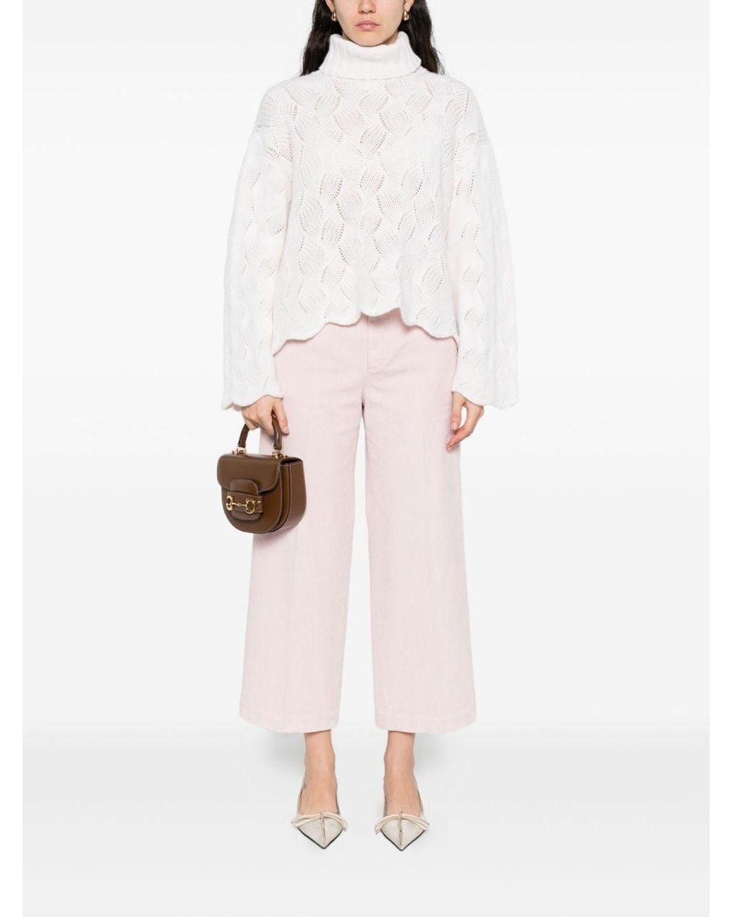 Twinset White Cable-Knit Turtleneck Sweater