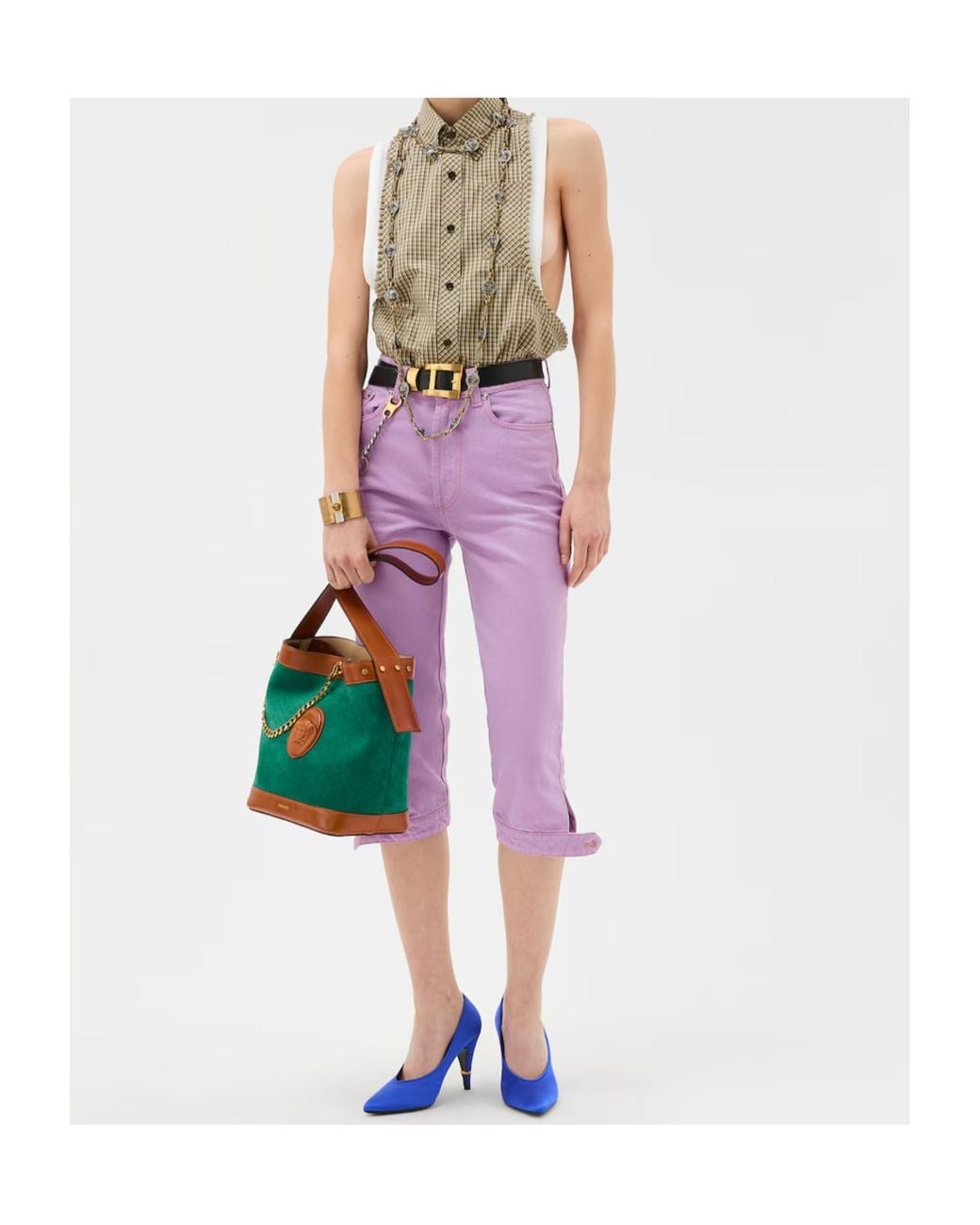 Versace Purple Logo-Patch Cropped Capri Jeans