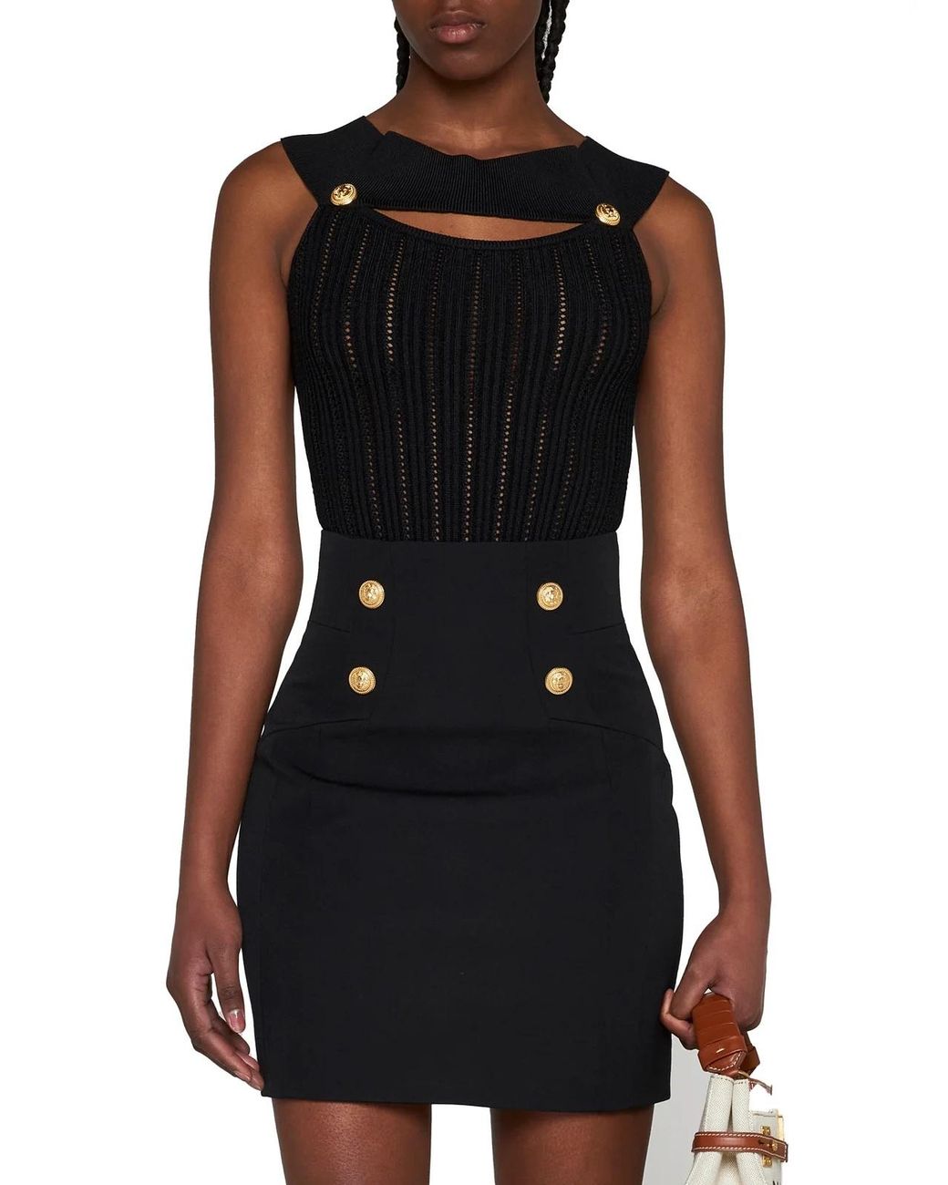 Balmain Black Pointelle-Knit Bodysuit