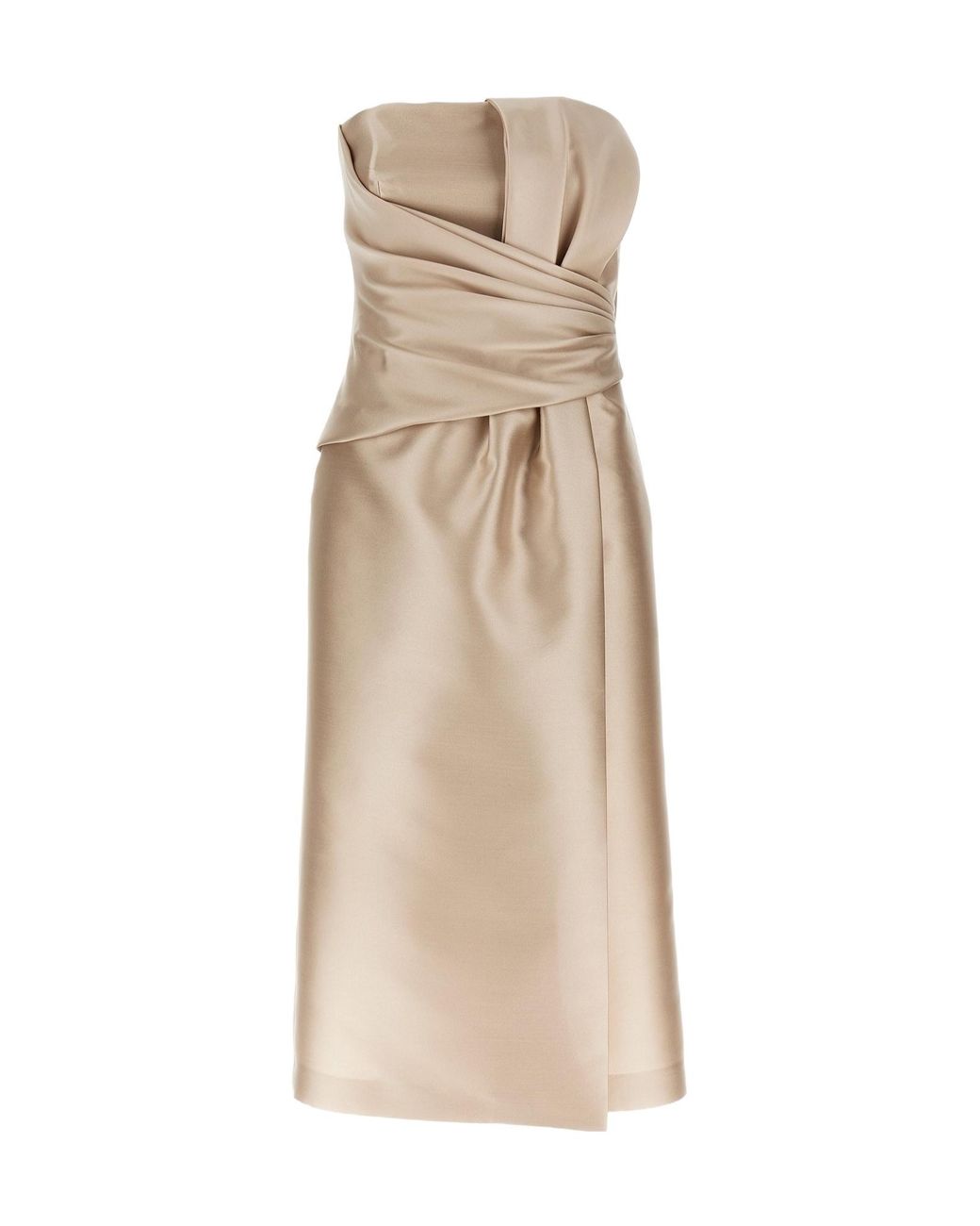 Alberta Ferretti Natural Mikado Cocktail Longuette Dress