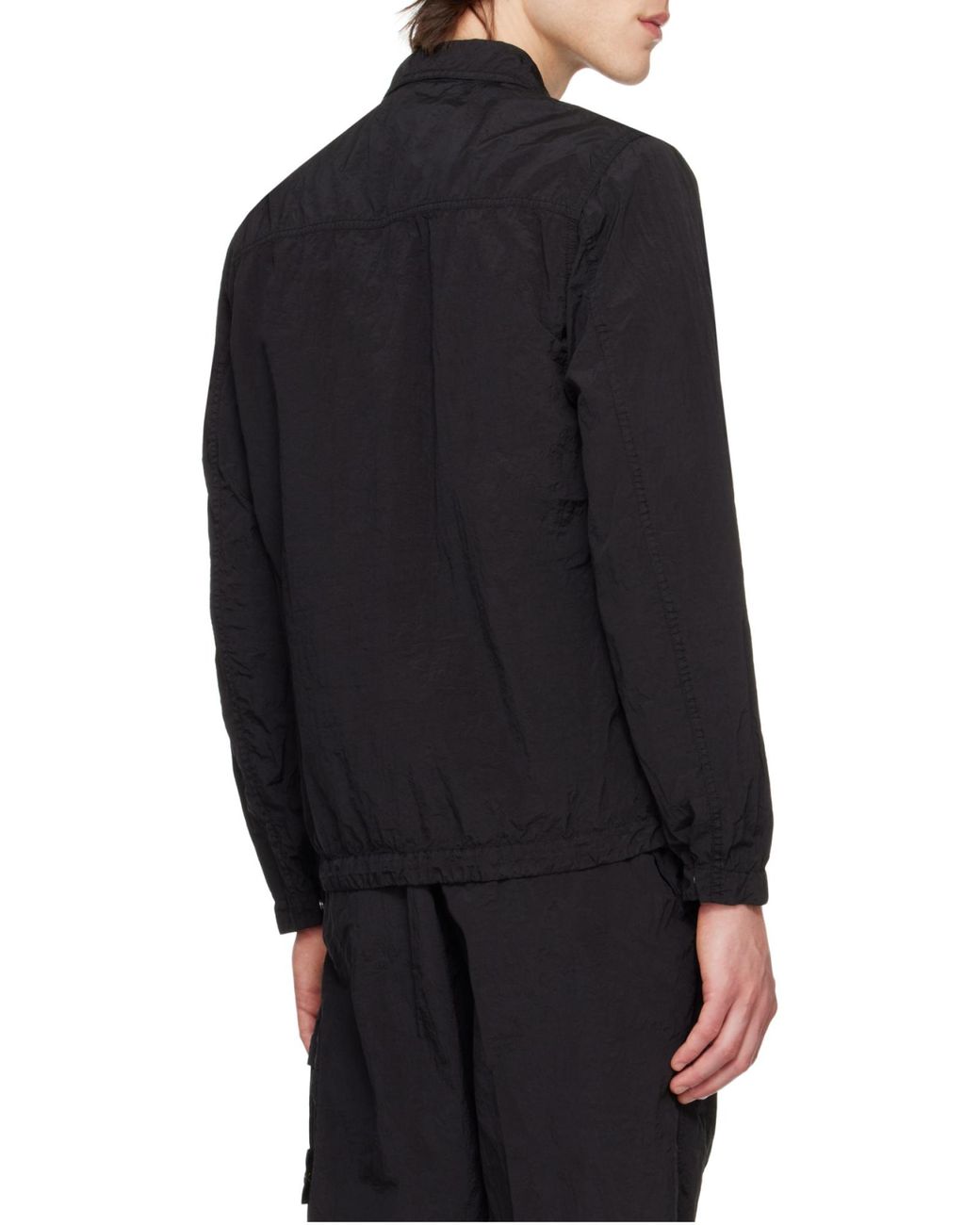 Stone Island Black Logo Patch Zip-Up Overshirt for men