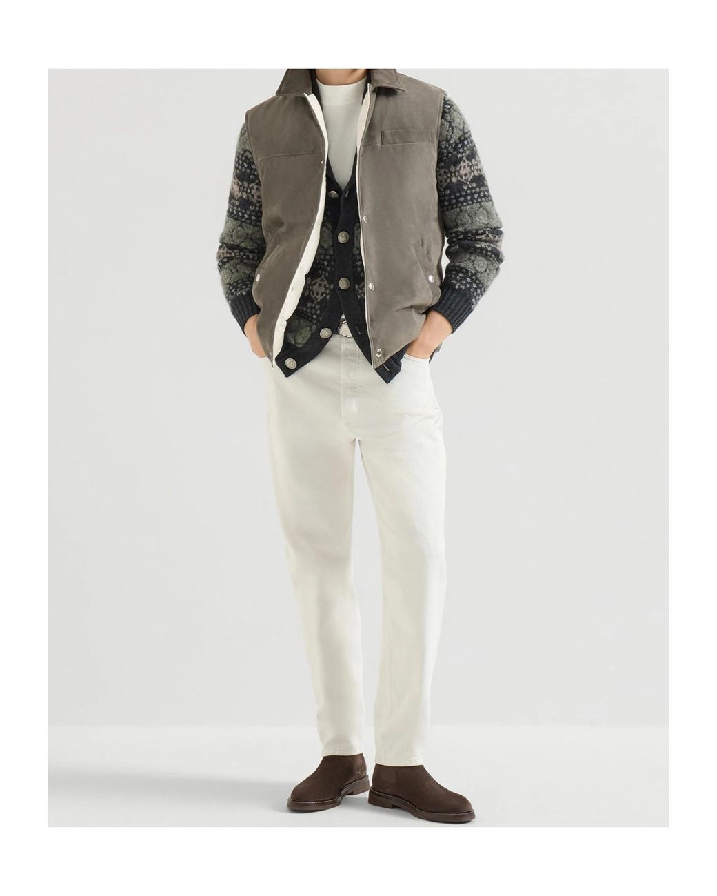 Brunello Cucinelli Brown Down Leather Gilet for men