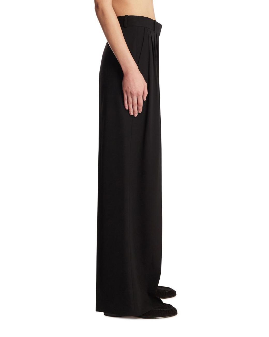 The Row Black Daniela Pleated Wide-Leg Pants