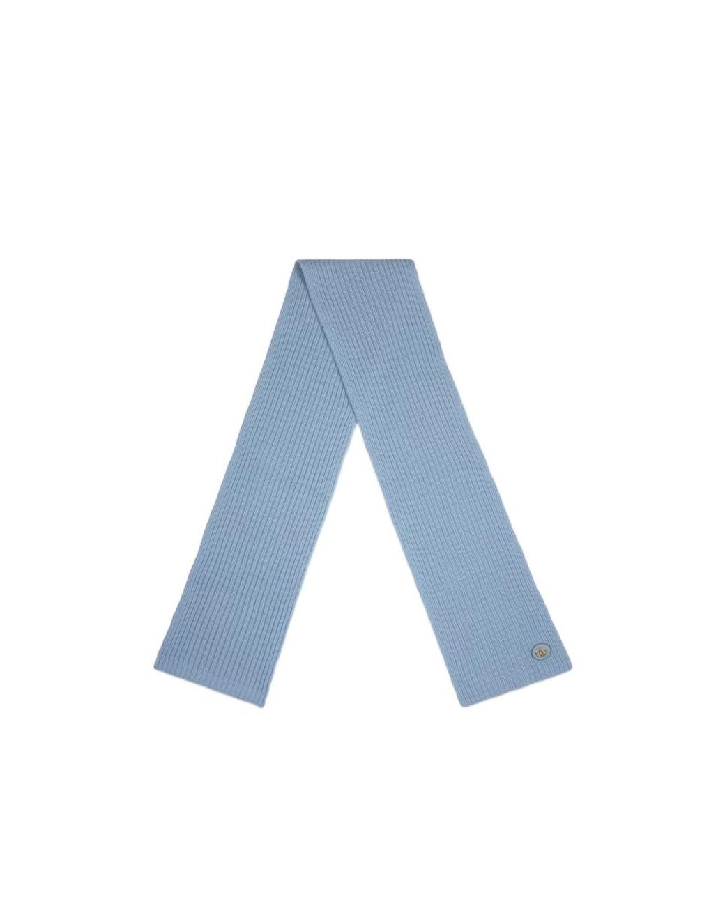 Gucci Blue Gg-Patch Ribbed-Knit Scarf