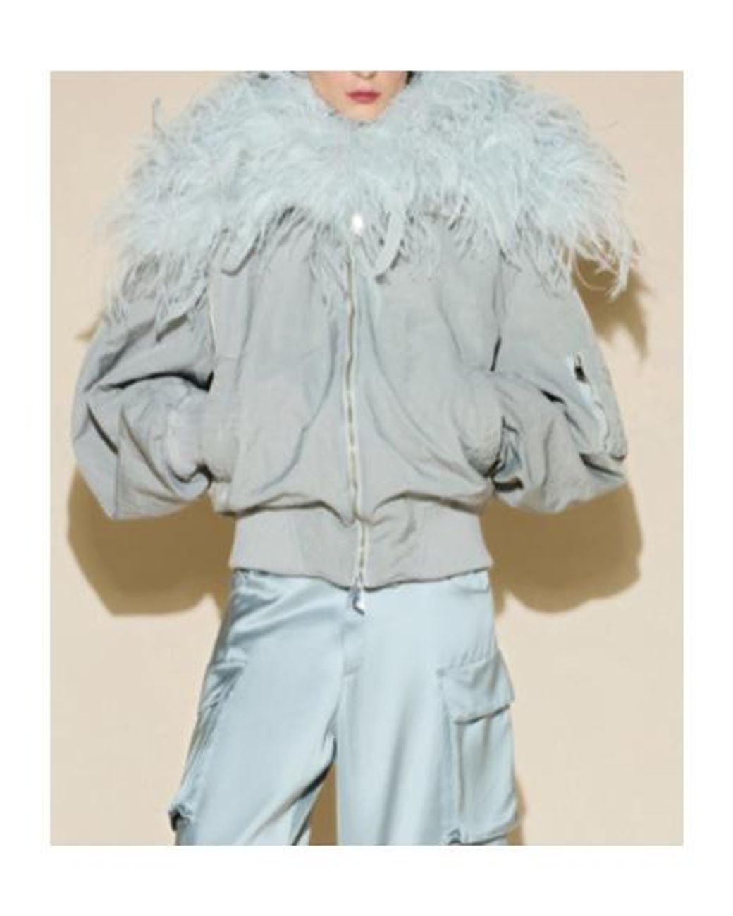 The Attico Gray The Feather Trim Bomber Jacket