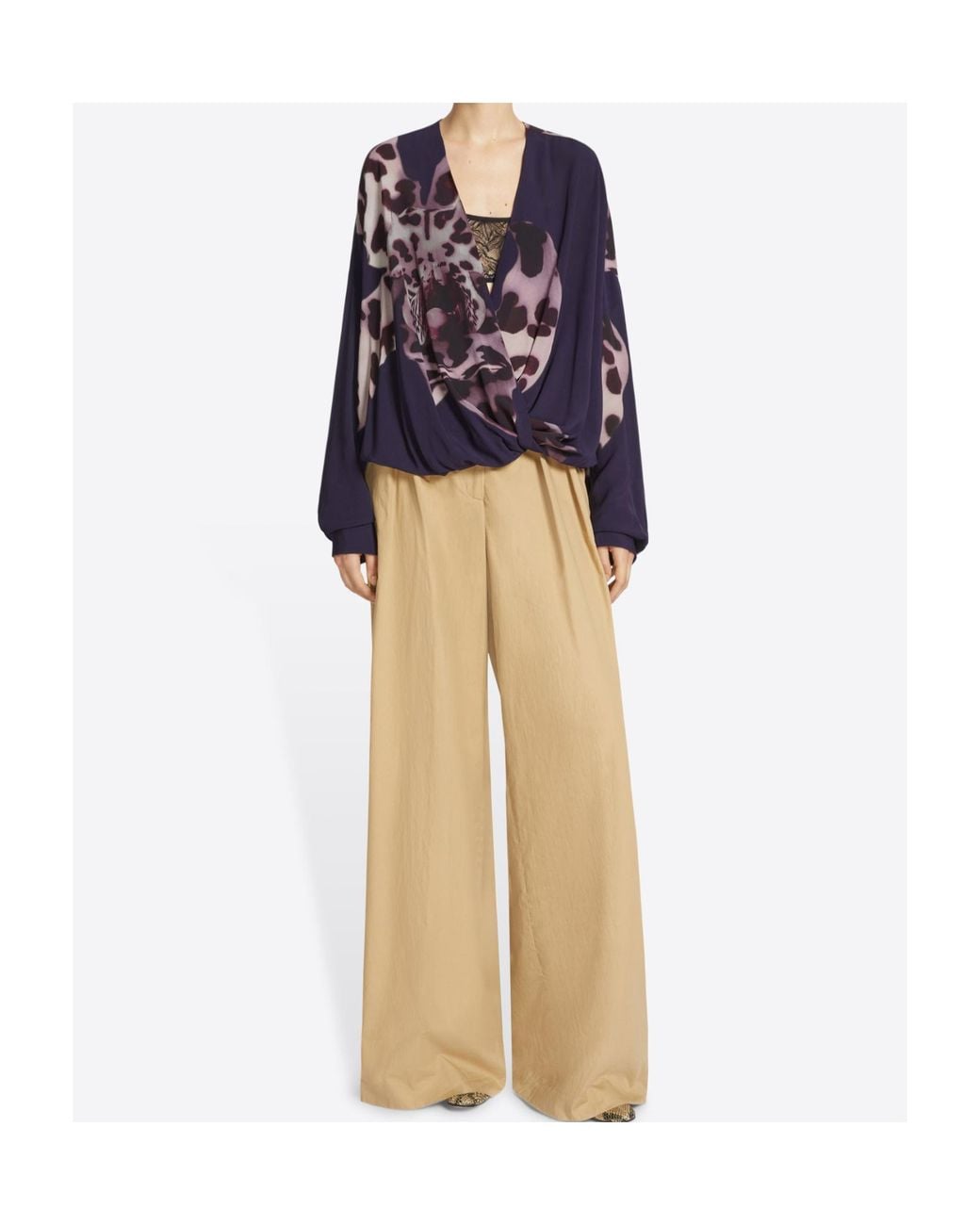 Dries Van Noten Natural Pleat Detailed Wide Leg Pants