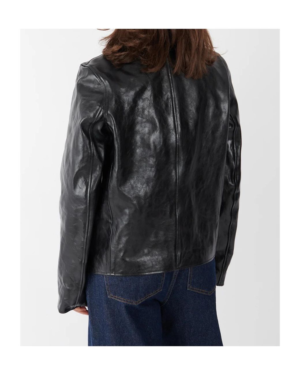 Our Legacy Black Cropped Leather Jacket With Classic Collar