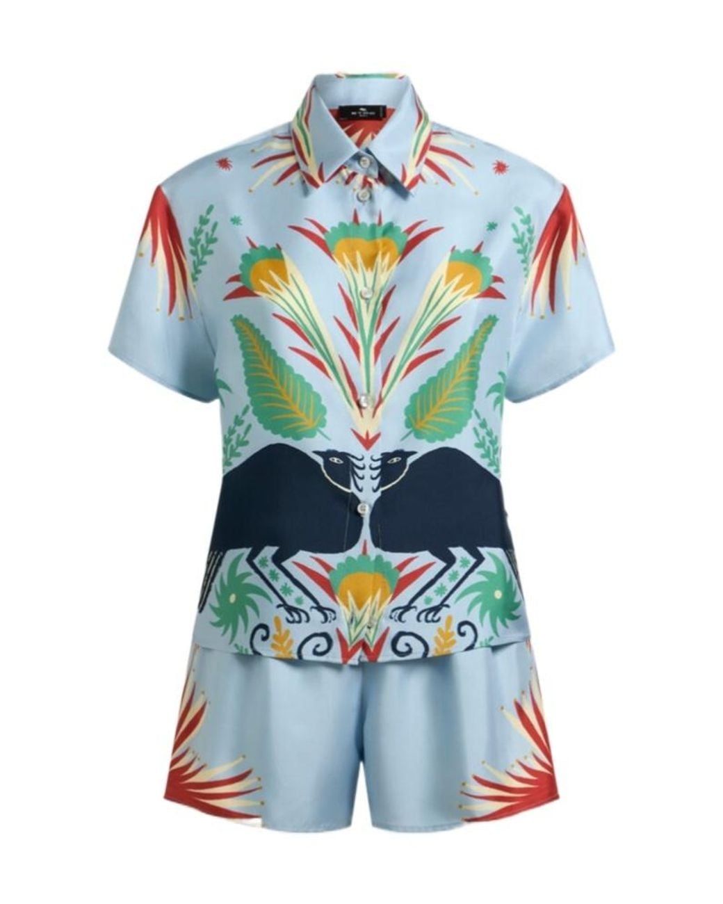 Etro Blue Pattern-Printed Shirt And Shorts Set