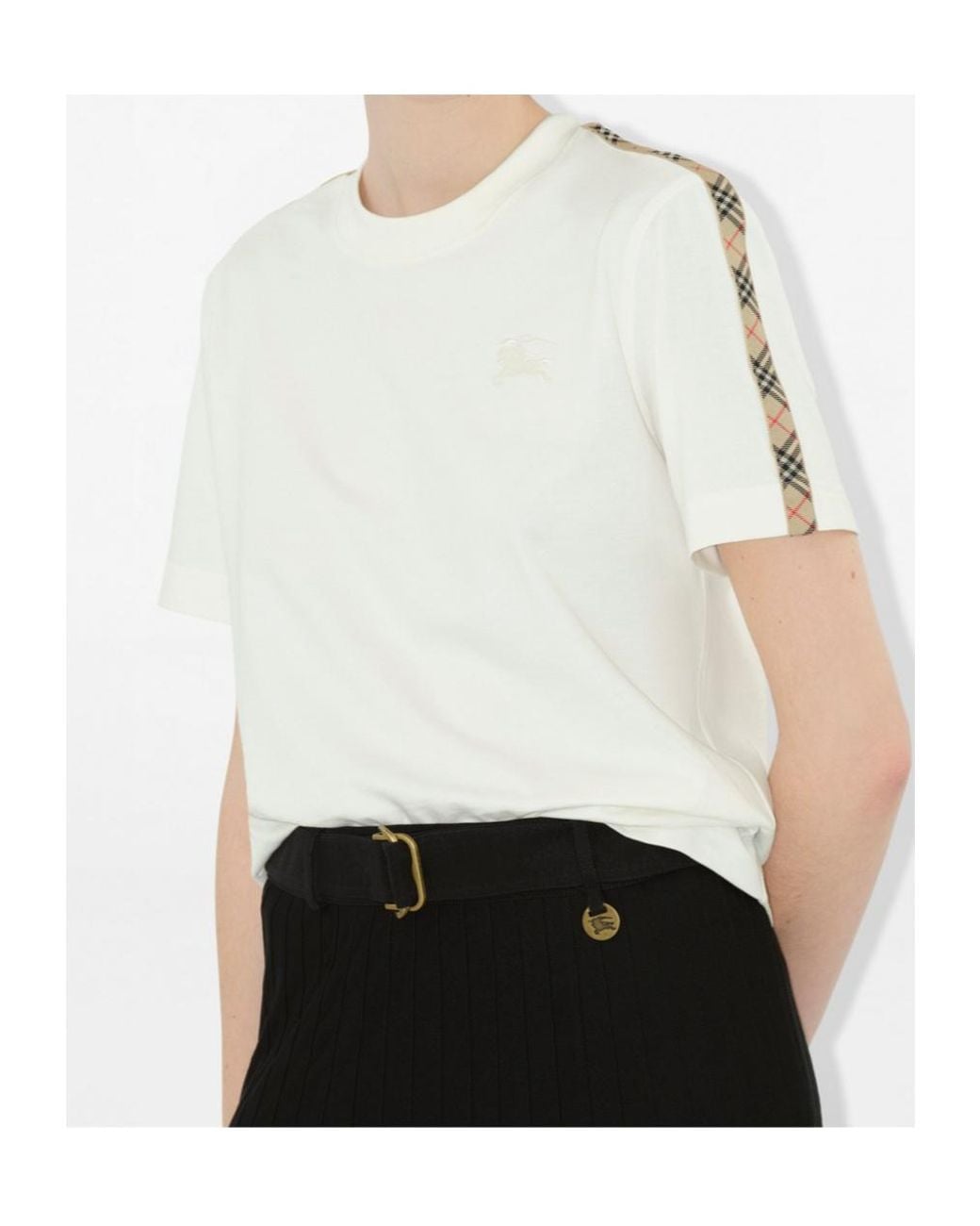 Burberry White Checked-Trim Crewneck T-Shirt