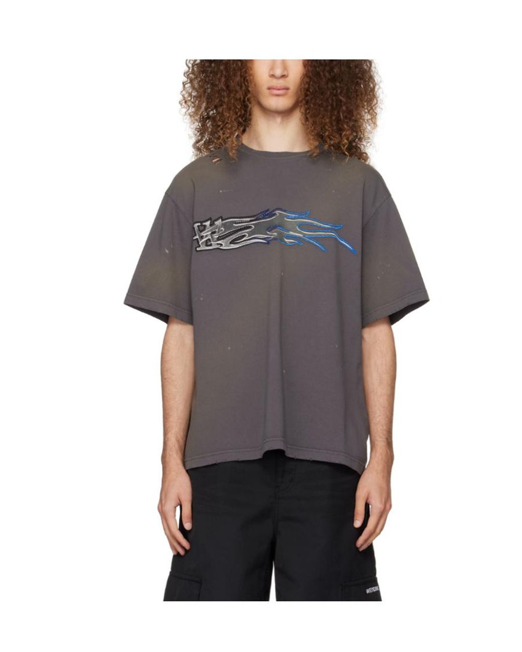 we11done Black Graphic-Print Cotton T-Shirt for men