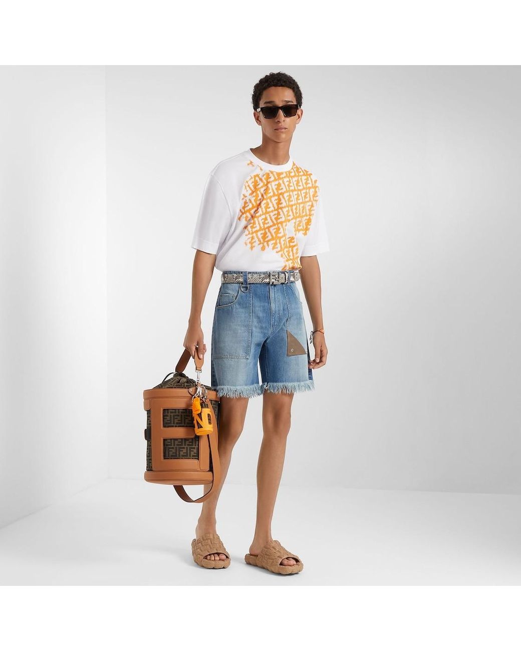 Fendi White Ff Motif Crewneck T-Shirt for men