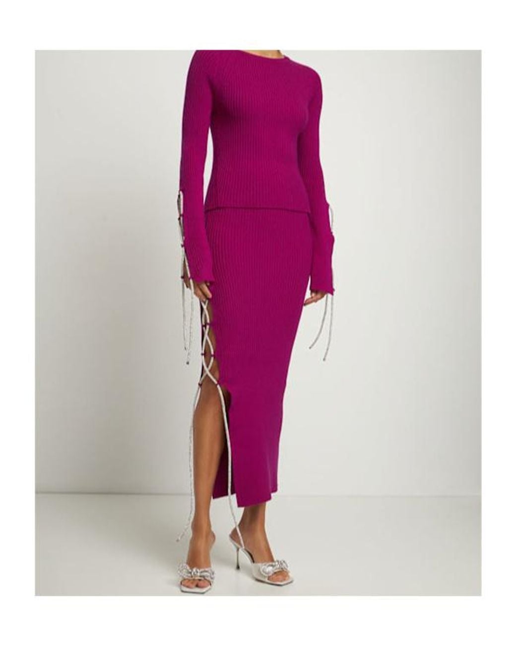 GIUSEPPE DI MORABITO Pink Embellished Wool Knit Midi Skirt