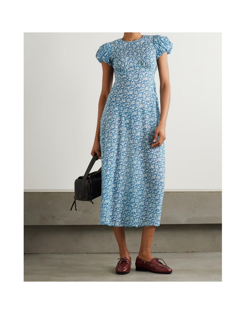 Doen Blue Romina Tie-Detailed Floral-Print Organic Cotton-Voile Midi Dress