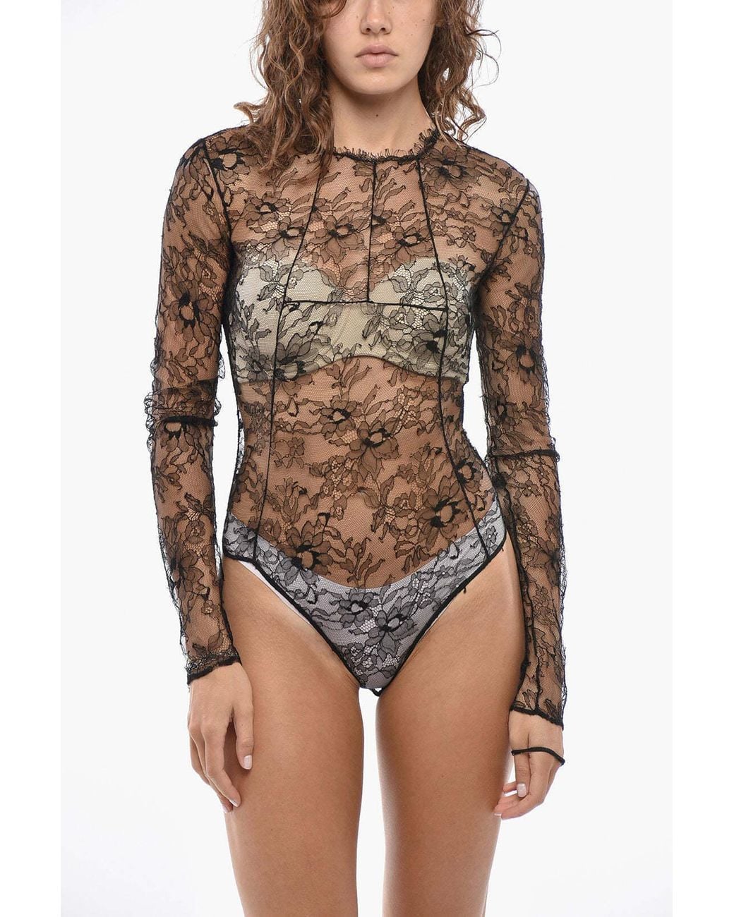 Off-White c/o Virgil Abloh Black Sheer Lace Bodysuit