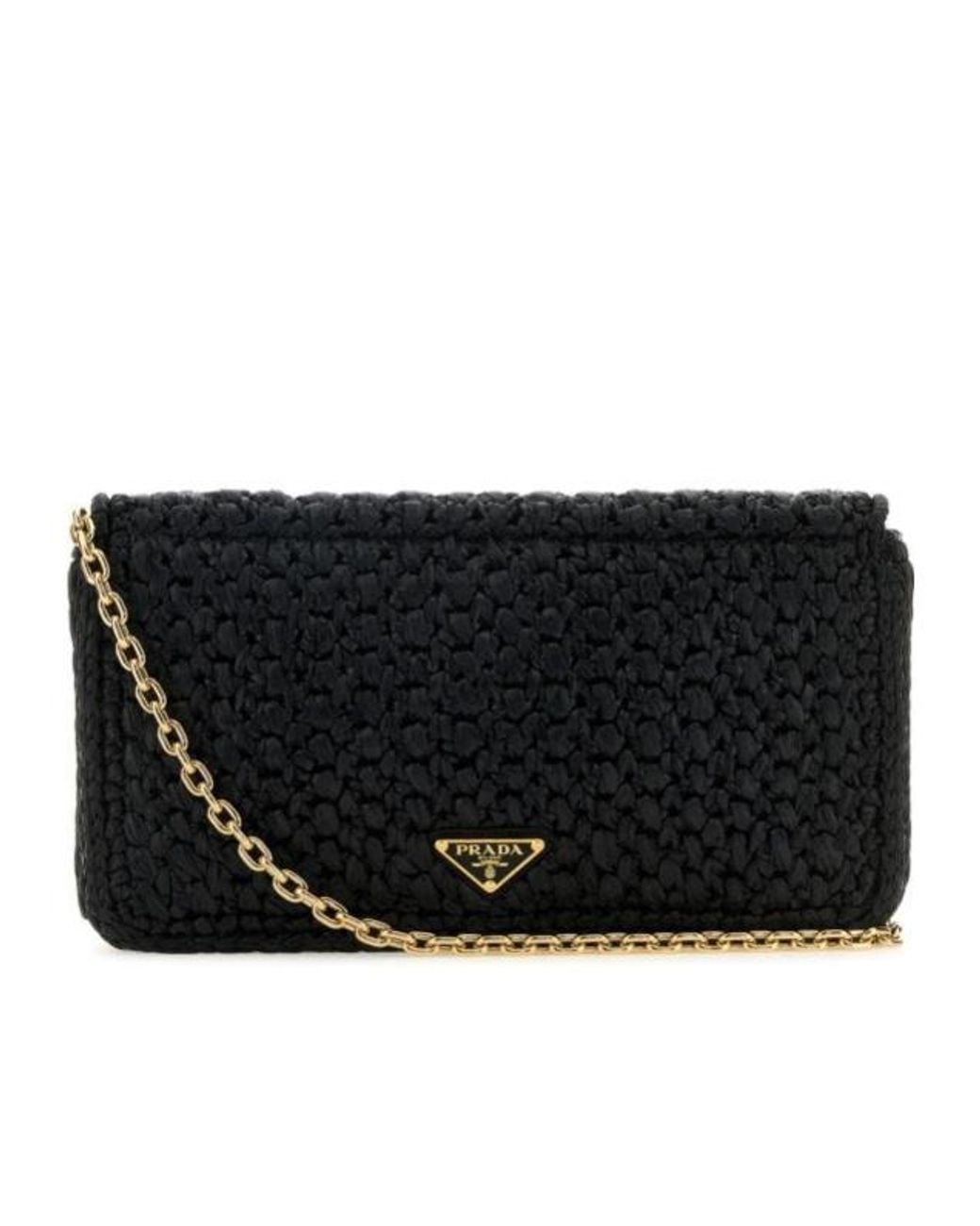 Prada Black Logo-Embroidered Chain-Linked Crochet Shoulder Bag