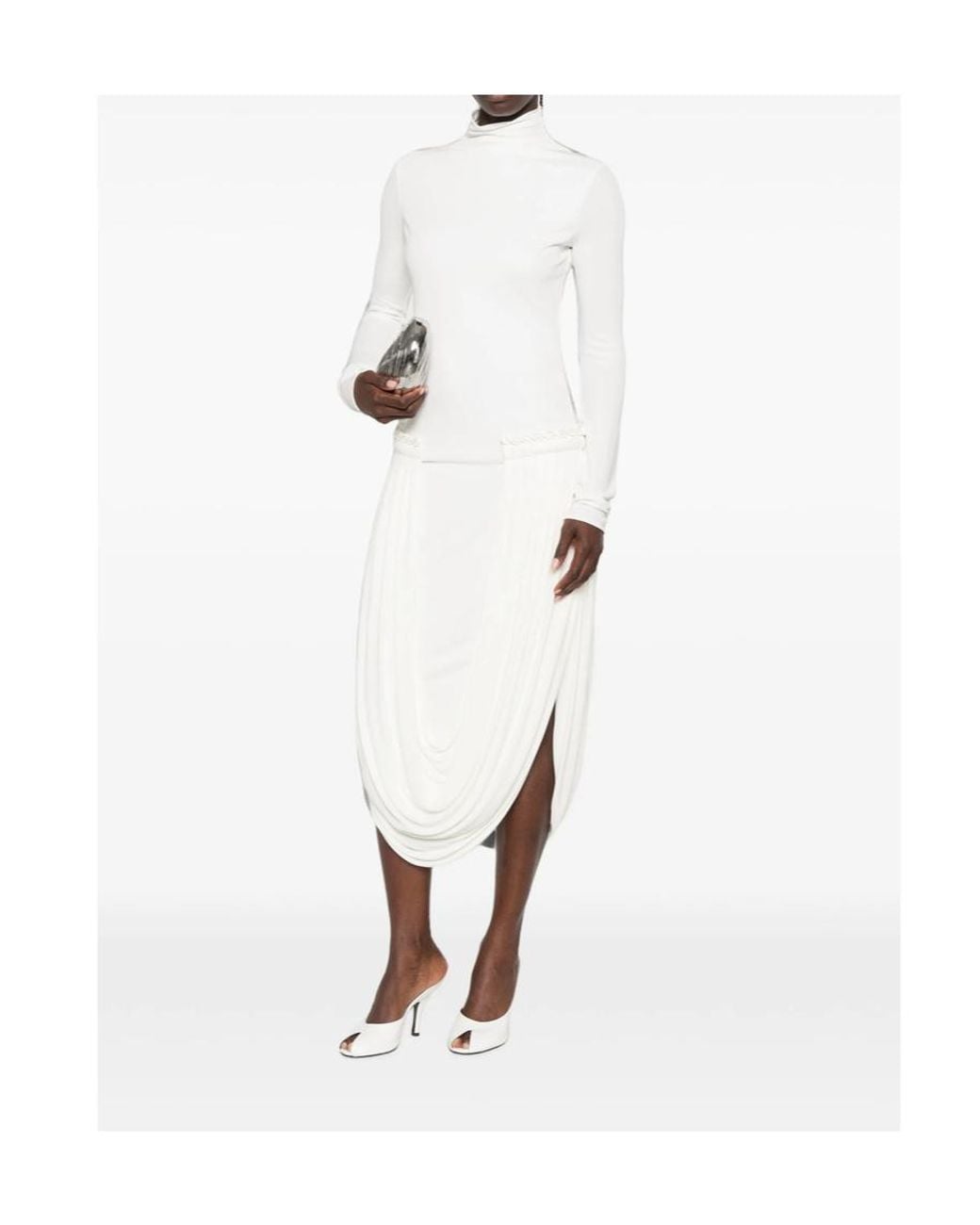 Stella McCartney White Draped-Detail Midi Dress