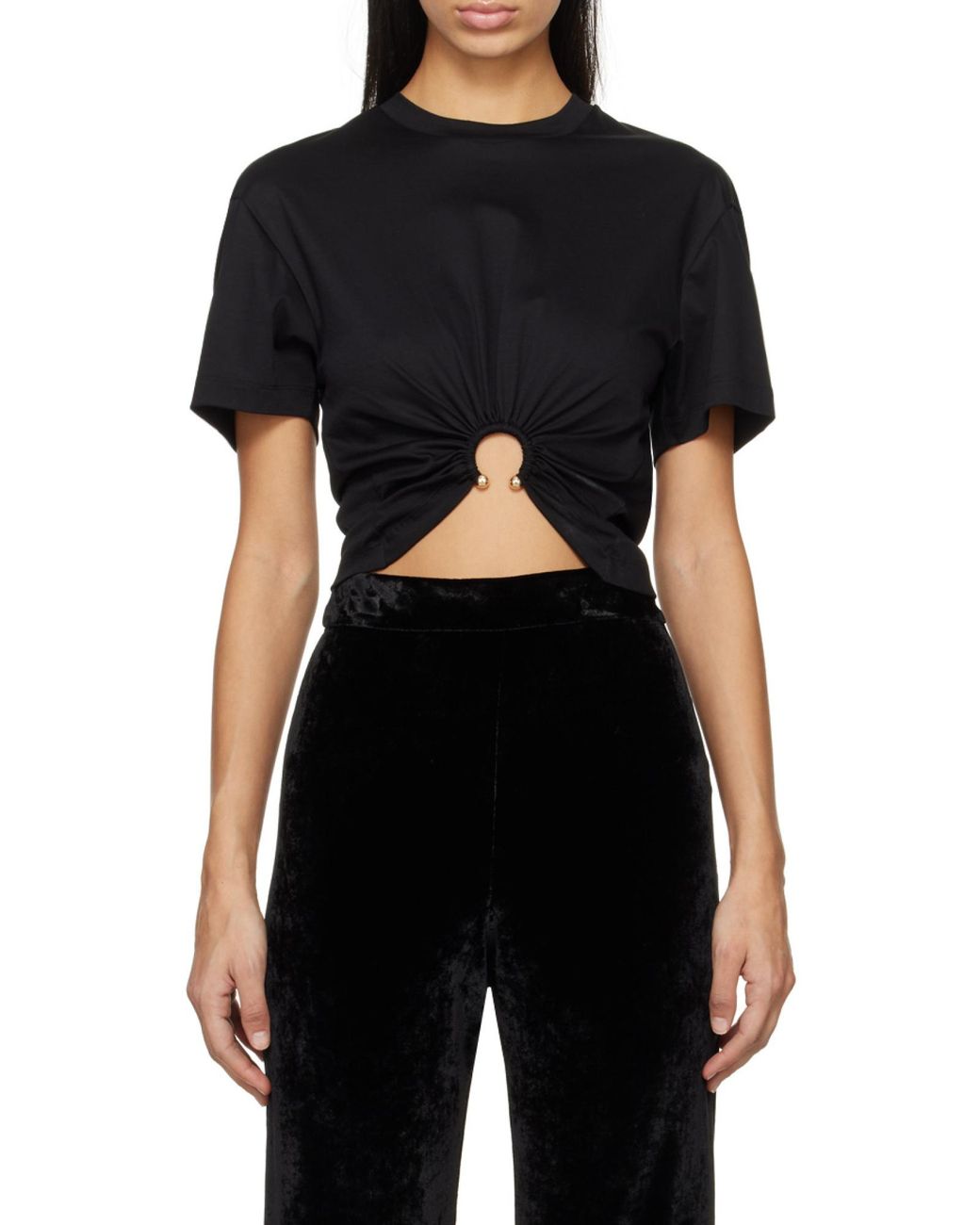 Rabanne Black Rabanne Ring Detail Cropped T-Shirt