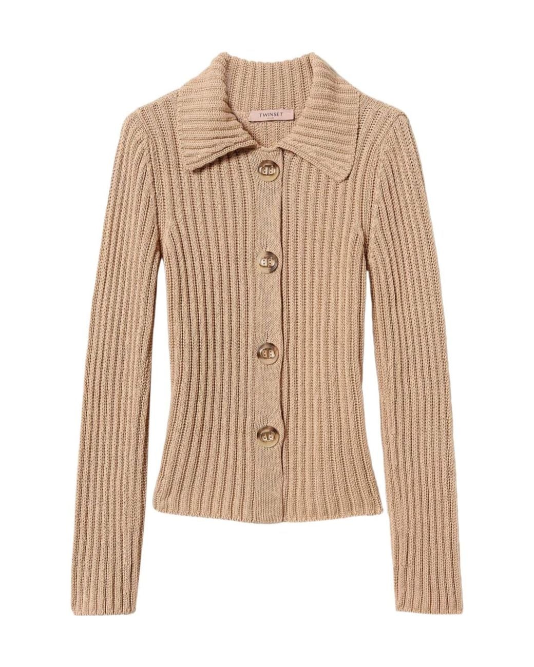 Twinset Natural Oval T Buttons Cardigan