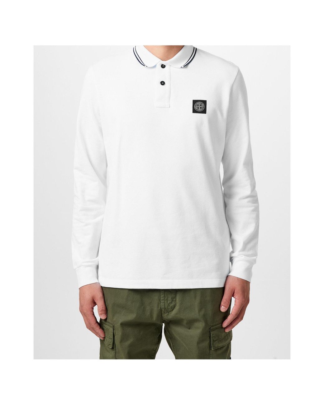 Stone Island White Logo Patch Polo Shirt for men
