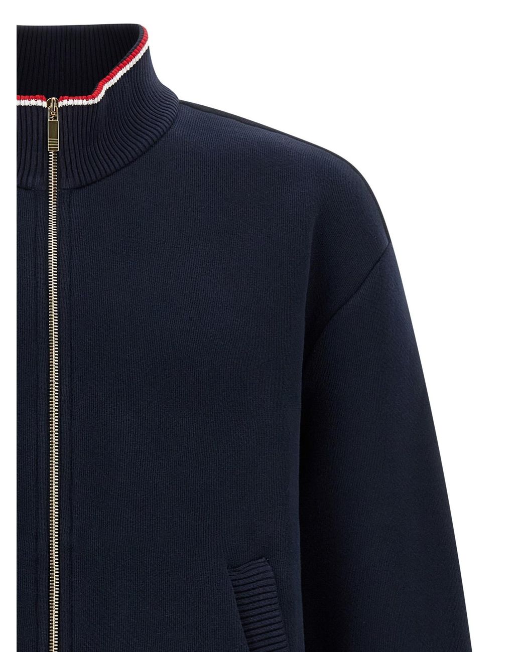 Thom Browne Black Rwb-Striped Zipped Sweatshirt for men