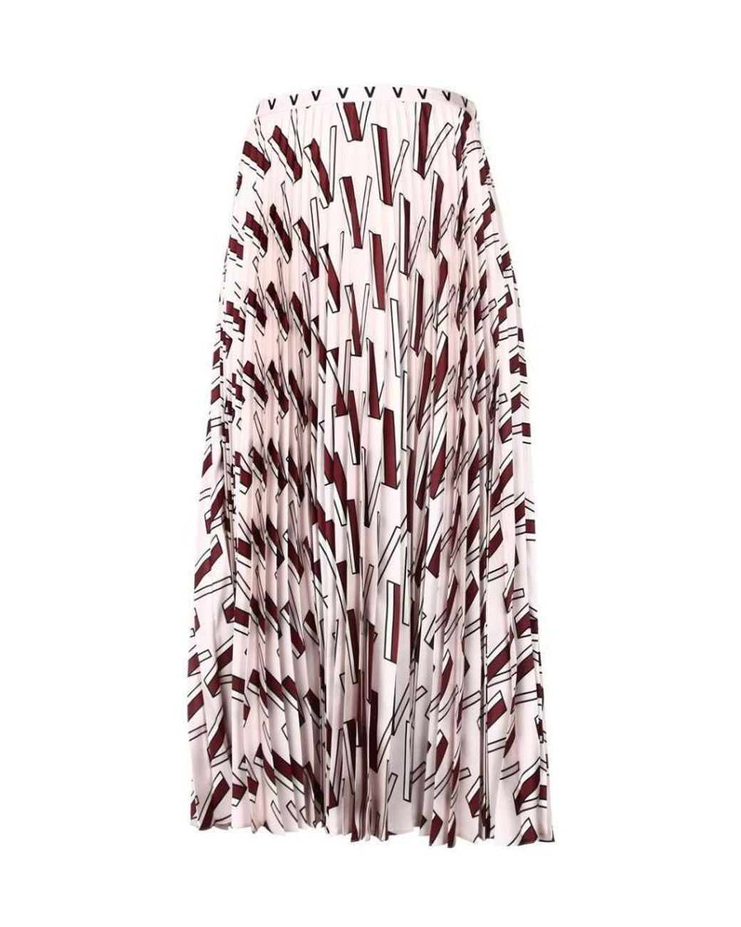 Valentino White V-Print Pleated Skirt
