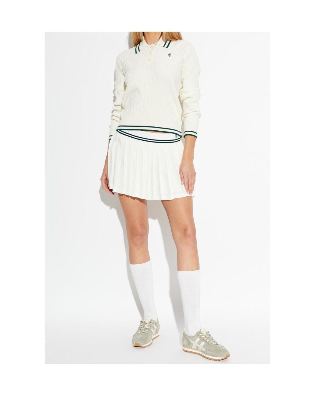 Sporty & Rich White Pleated Midi Skirt