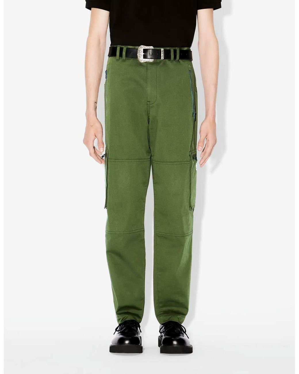KENZO Green Straight-Leg Slim-Cut Cargo Pants for men