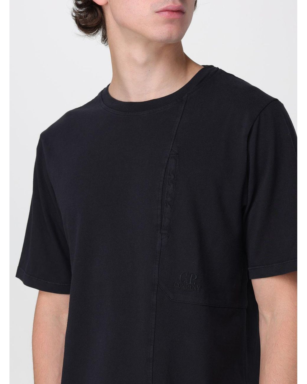 C P Company Black Logo-Embroidered Chest-Pocket T-Shirt for men