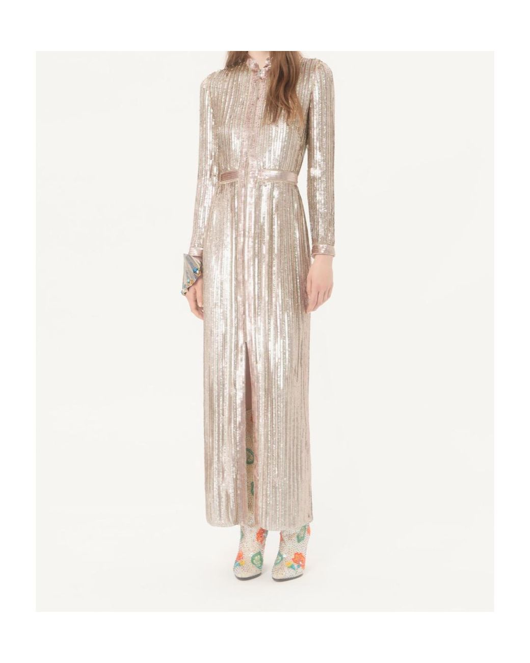 Valentino Natural Embroidered Chiffon Dress