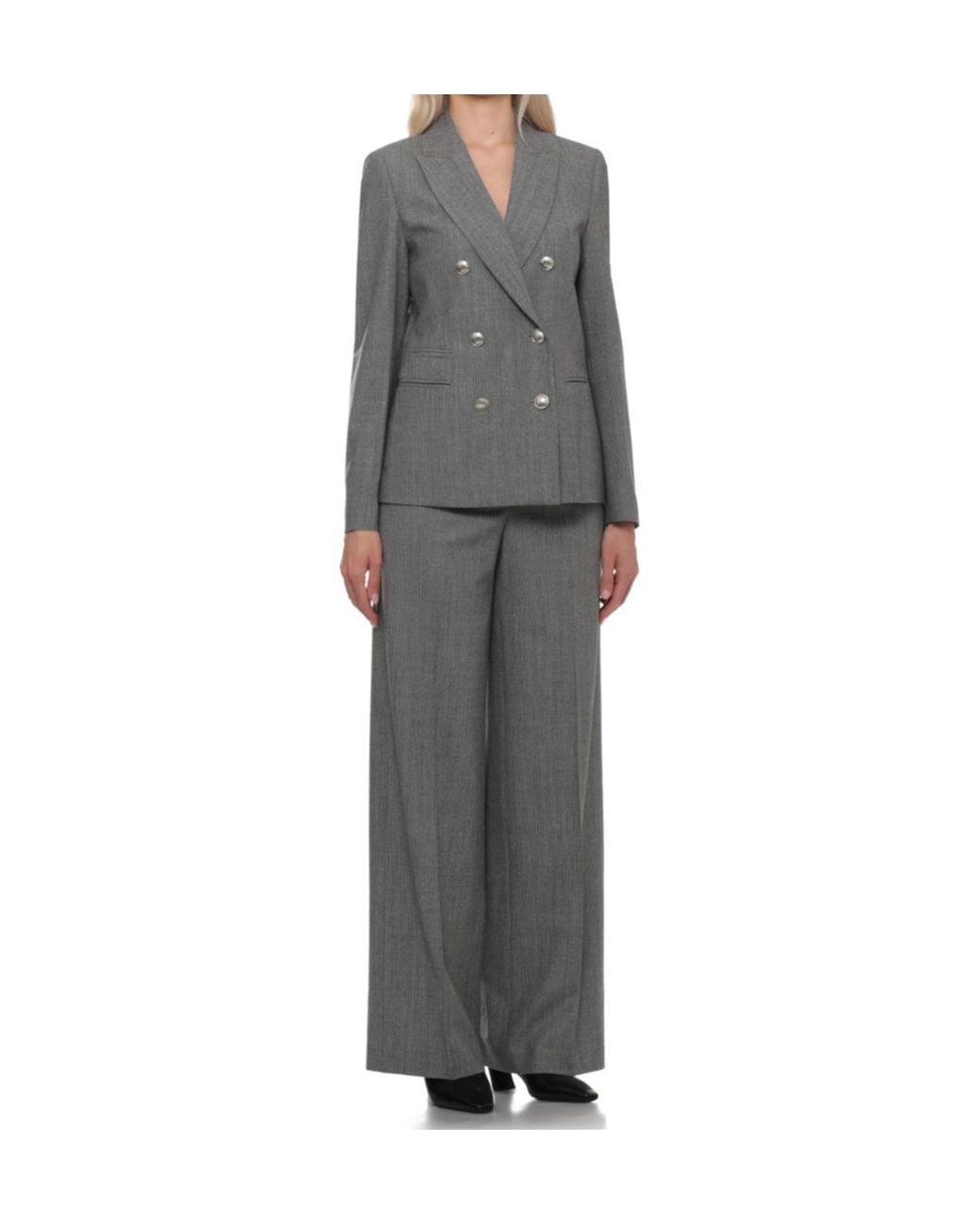 Peserico Gray Double-Breasted Rhinestone Blazer