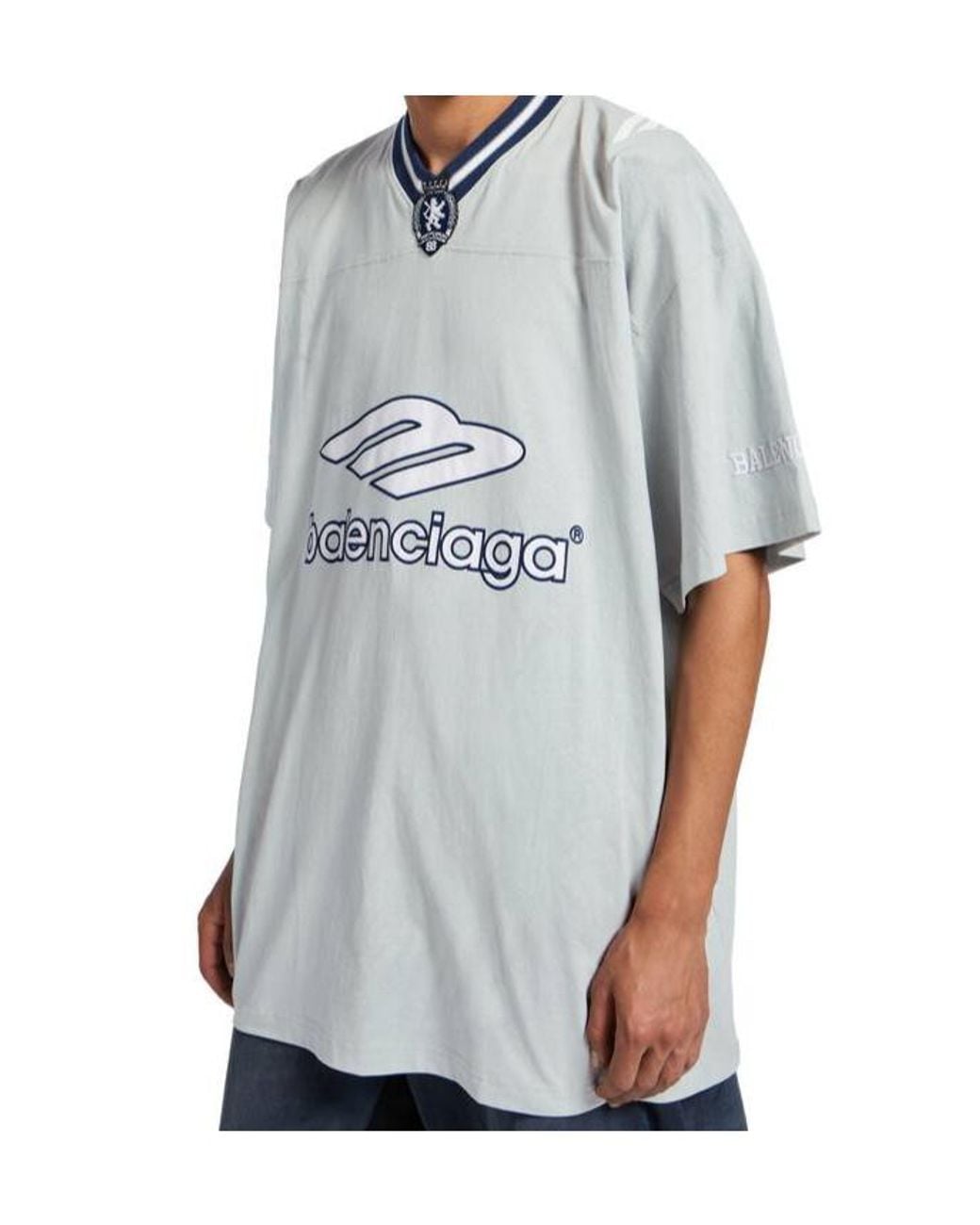 Balenciaga White 3B V-Neck Oversized Football T-Shirt for men